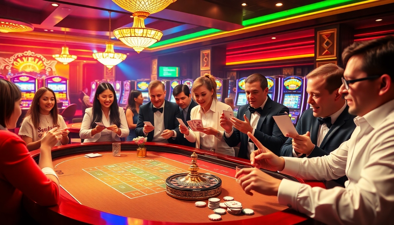 Experience the excitement of gambling at nhà cái s666 with players enjoying a vibrant casino atmosphere.