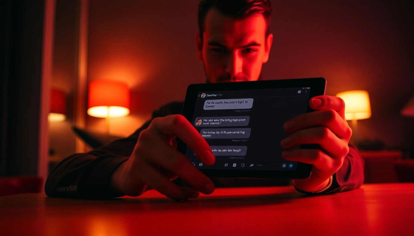 Engaging interaction with an NSFW chat bot in a dimly lit room