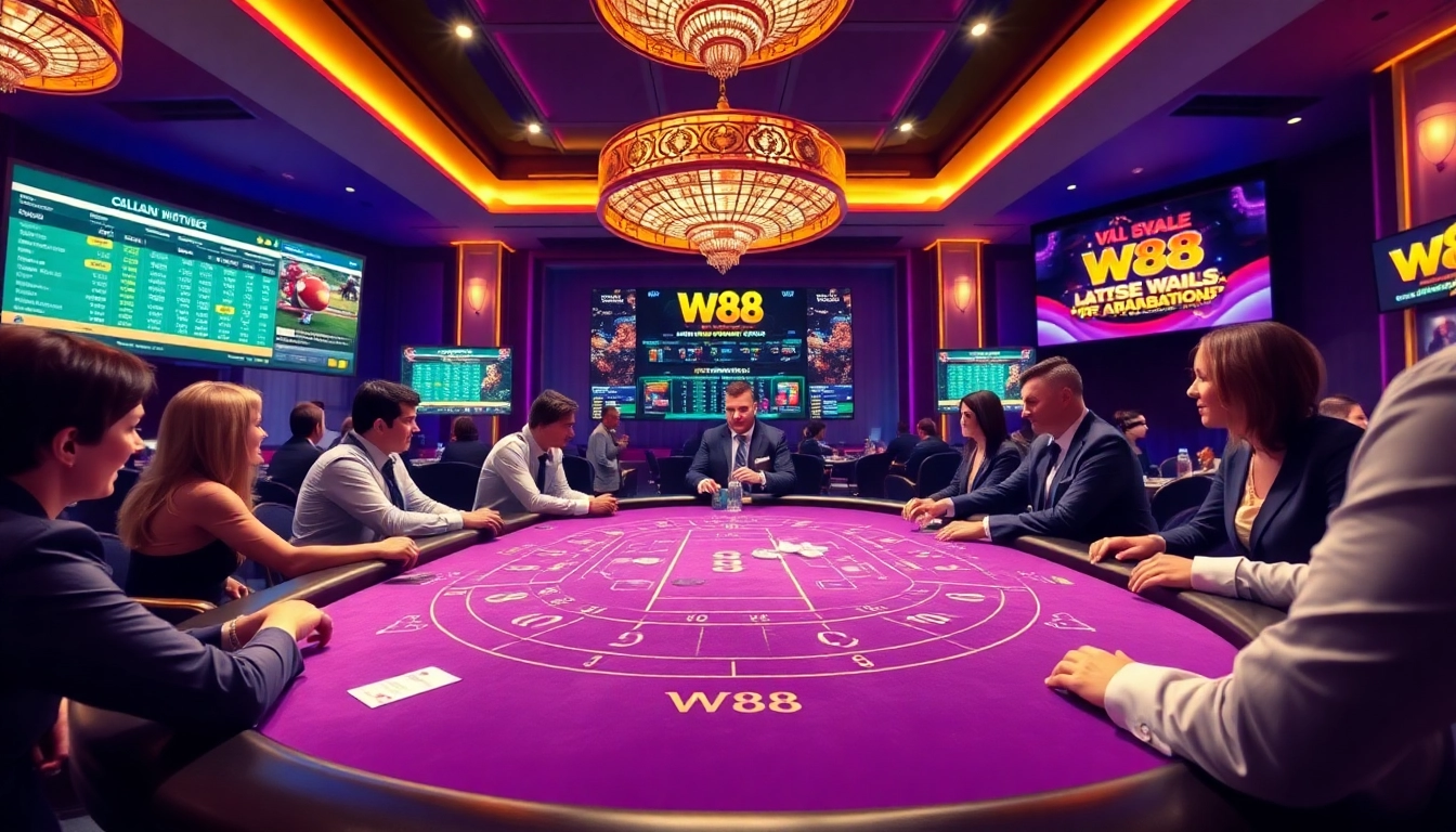 Experience the dynamic online betting scene at w88.nyc with engaging blackjack tables and luxurious casino atmosphere.