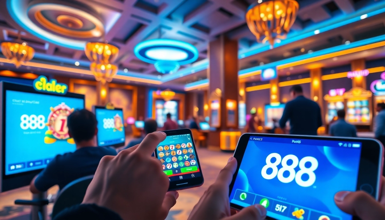 Engaging visual of the 888b.rodeo online gambling platform featuring vibrant gaming elements and mobile app.